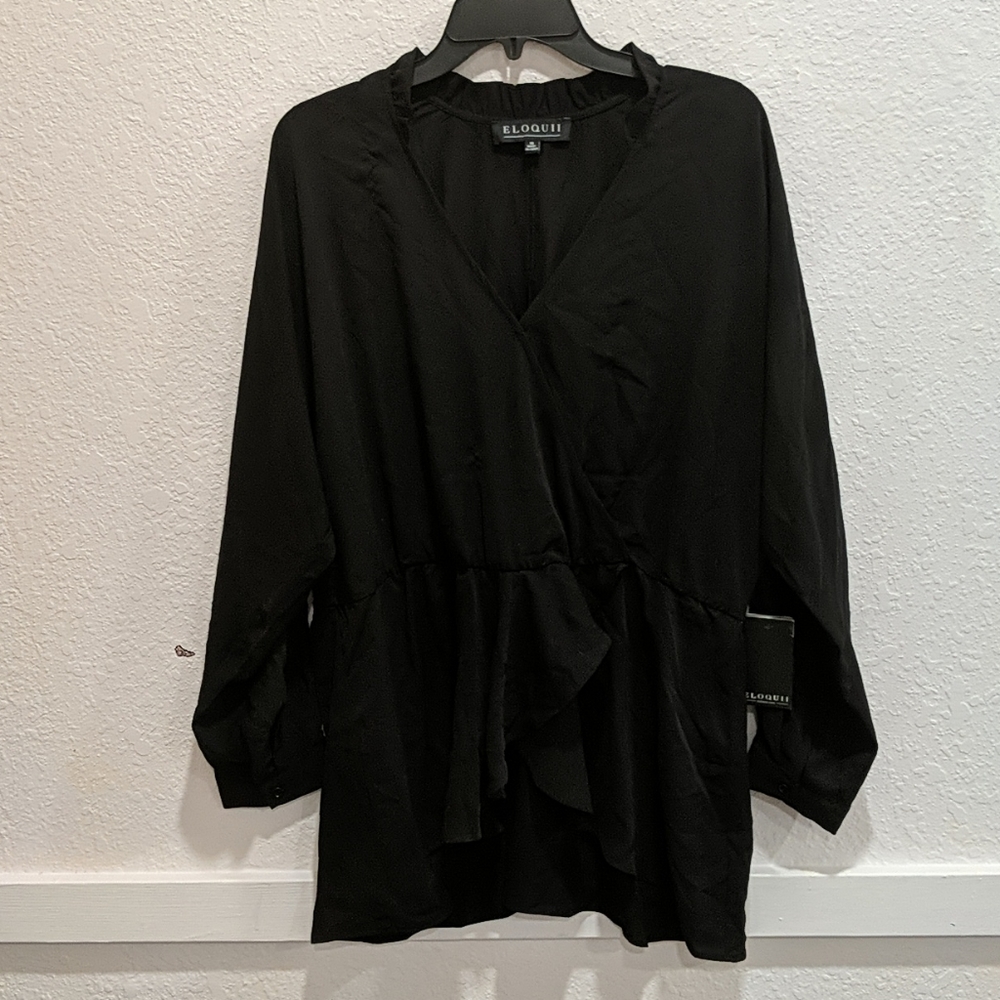 Ruffled collar cross front draped blouse NWT